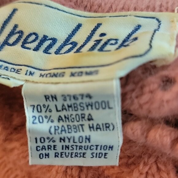 ALPENBLICK Pink Pointelle Knit Turtleneck Mock Neck Button Shoulder Sweater VTG - Picture 6 of 11